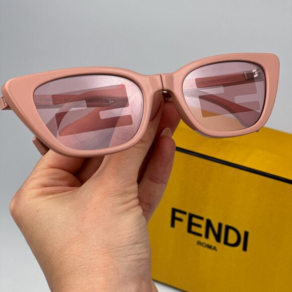 Fendi FE40089I 72U FOLDING BRAND NEW Sunglasses Shiny Pink Mirror Pattern Women - Picture 1 of 13